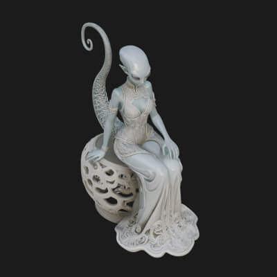 Seated Alien Woman Statue Design 2 3D Print Model