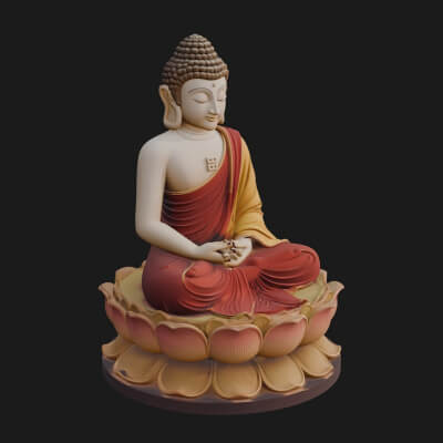 Seated Buddha on Lotus Statue Design 10 3D Print Model