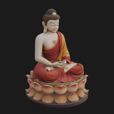 Seated Buddha on Lotus Statue Design 11 3D Print Model