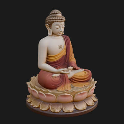 Seated Buddha on Lotus Statue Design 12 3D Print Model