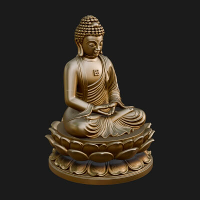 Seated Buddha on Lotus Statue Design 13 3D Print Model