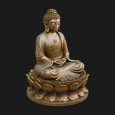 Seated Buddha on Lotus Statue Design 14 3D Print Model