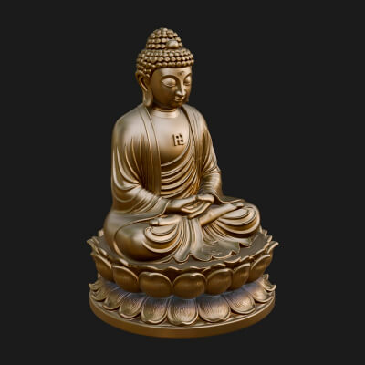 Seated Buddha on Lotus Statue Design 15 3D Print Model