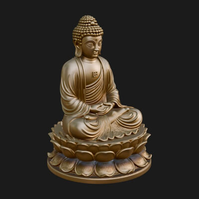 Seated Buddha on Lotus Statue Design 16 3D Print Model