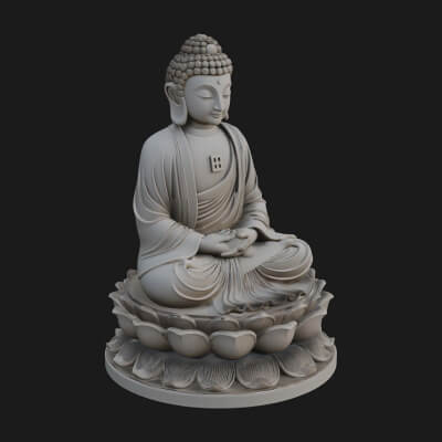 Seated Buddha on Lotus Statue Design 17 3D Print Model