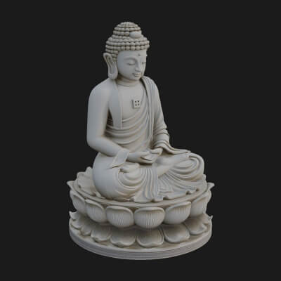 Seated Buddha on Lotus Statue Design 18 3D Print Model