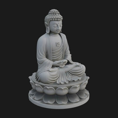 Seated Buddha on Lotus Statue Design 19 3D Print Model
