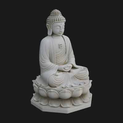 Seated Buddha on Lotus Statue Design 20 3D Print Model