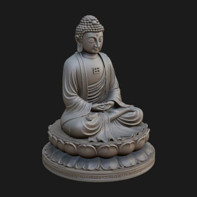 Seated Buddha on Lotus Statue Design 21 3D Print Model