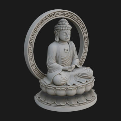 Seated Buddha on Lotus Statue Design 22 3D Print Model