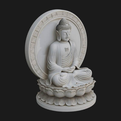 Seated Buddha on Lotus Statue Design 23 3D Print Model