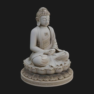 Seated Buddha on Lotus Statue Design 24 3D Print Model