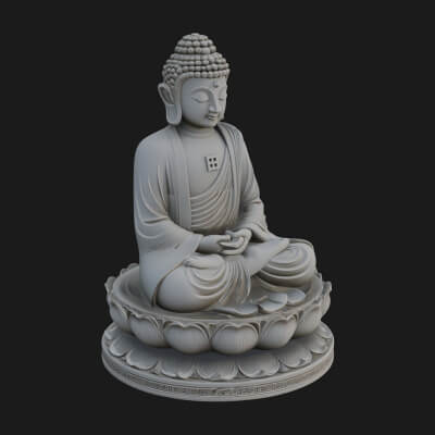 Seated Buddha on Lotus Statue Design 25 3D Print Model