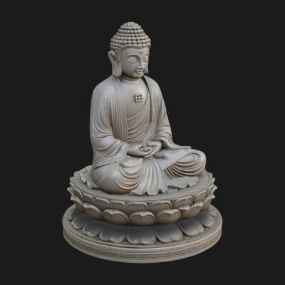 Seated Buddha on Lotus Statue Design 26 3D Print Model