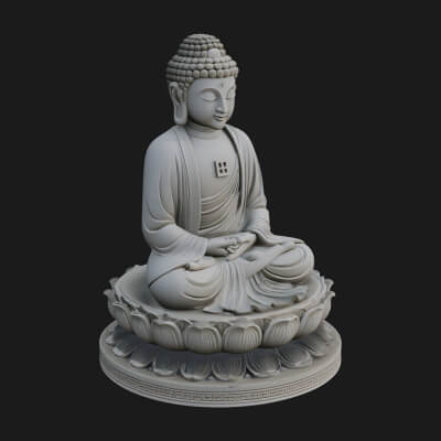 Seated Buddha on Lotus Statue Design 28 3D Print Model