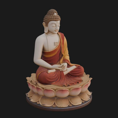 Seated Buddha on Lotus Statue Design 9 3D Print Model