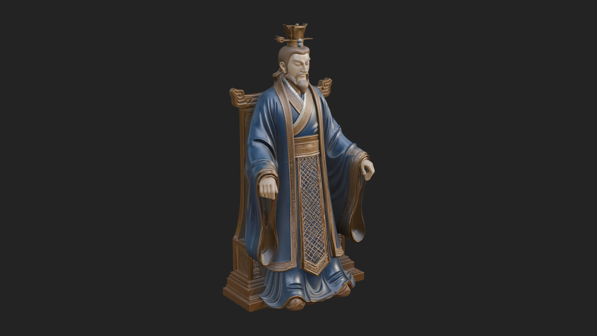 Seated Crowned Emperor Statue Design 2 3D Print Model 3D Model