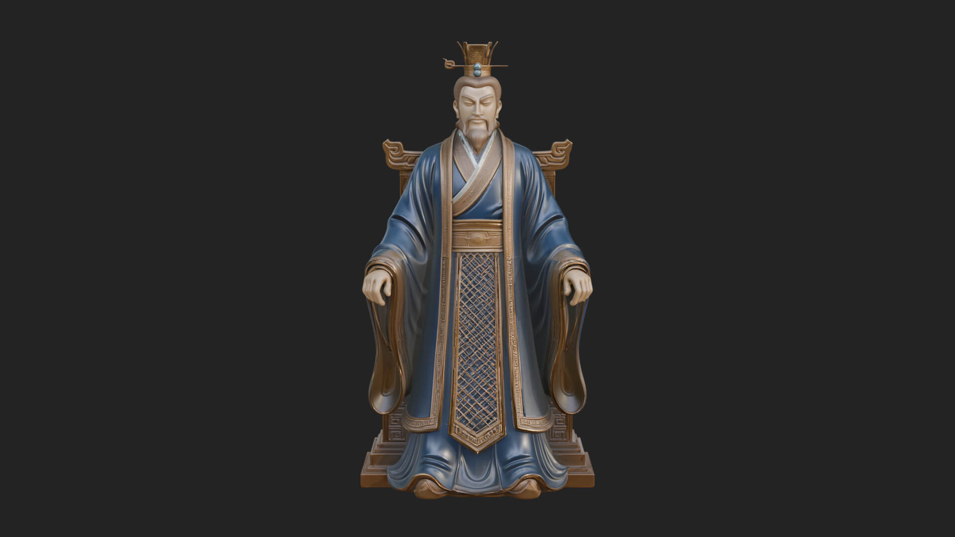 Seated Crowned Emperor Statue Design 2 3D Print Model 3D Model