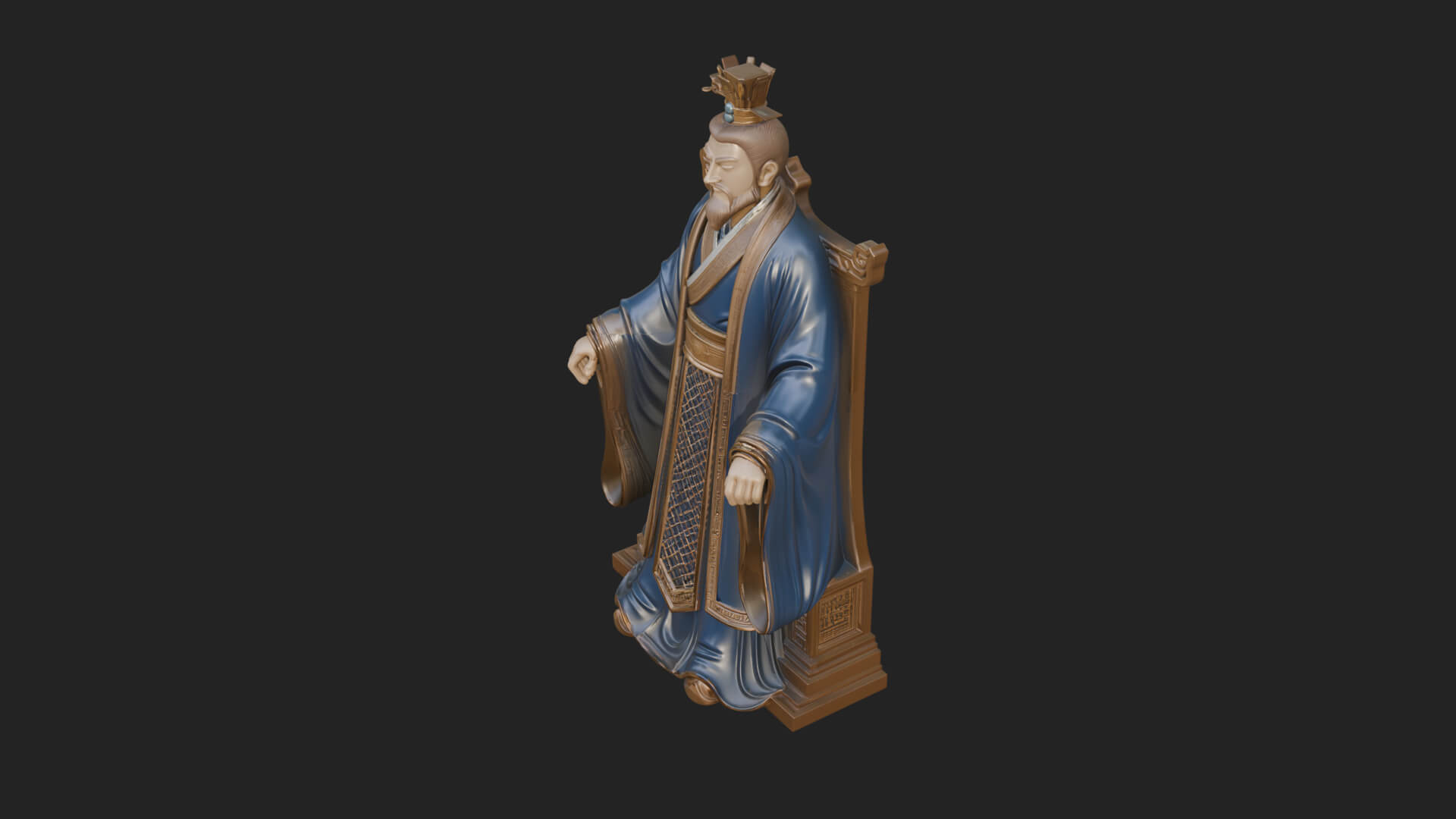Seated Crowned Emperor Statue Design 2 3D Print Model 3D Model