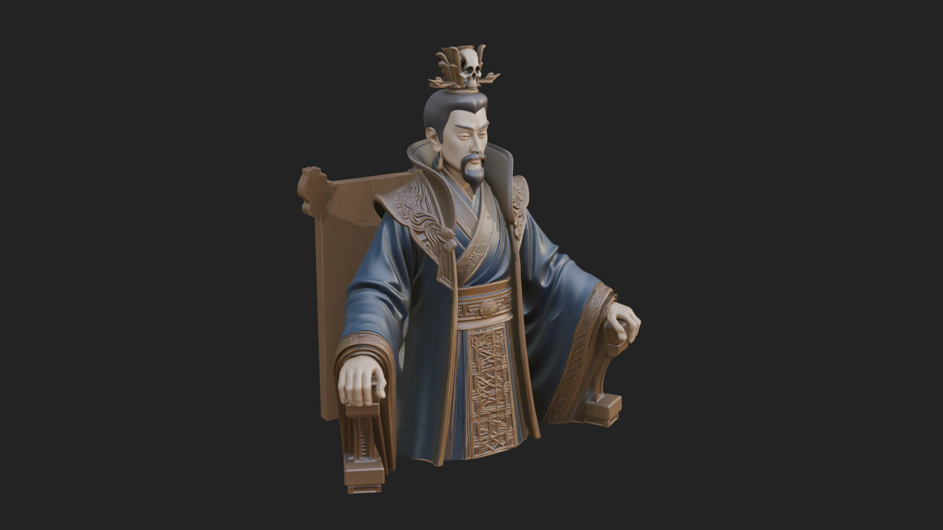 Seated Crowned Emperor Statue Design 3 3D Print Model 3D Model