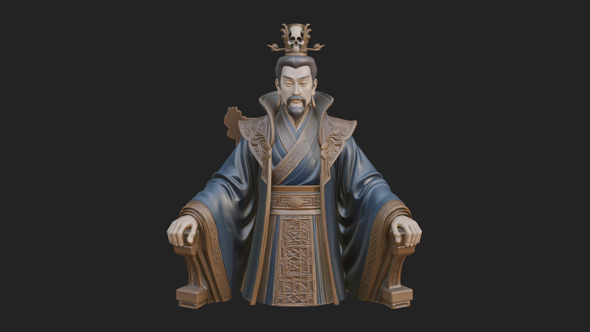 Seated Crowned Emperor Statue Design 3 3D Print Model 3D Model