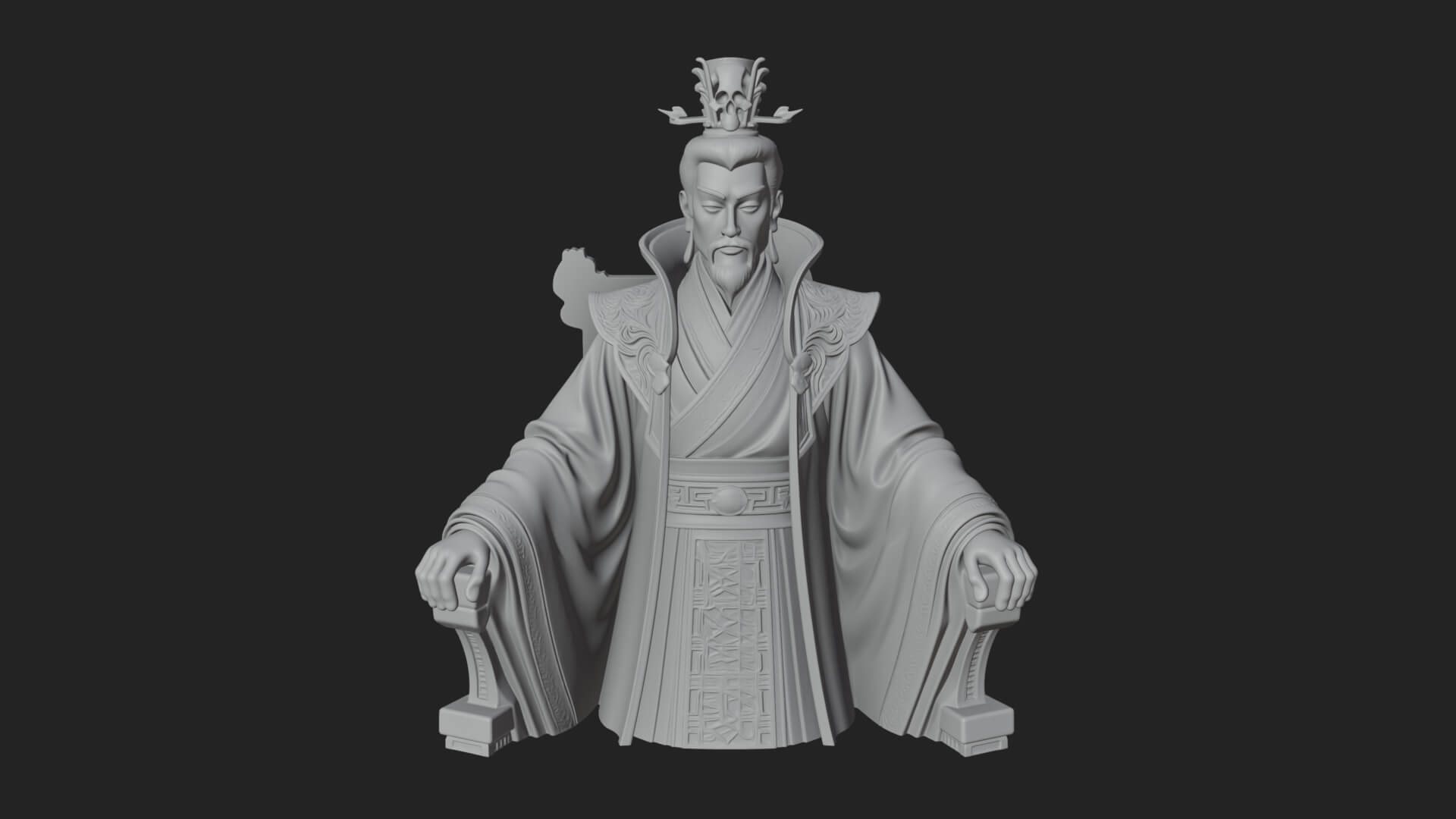 Seated Crowned Emperor Statue Design 3 3D Print Model 3D Model