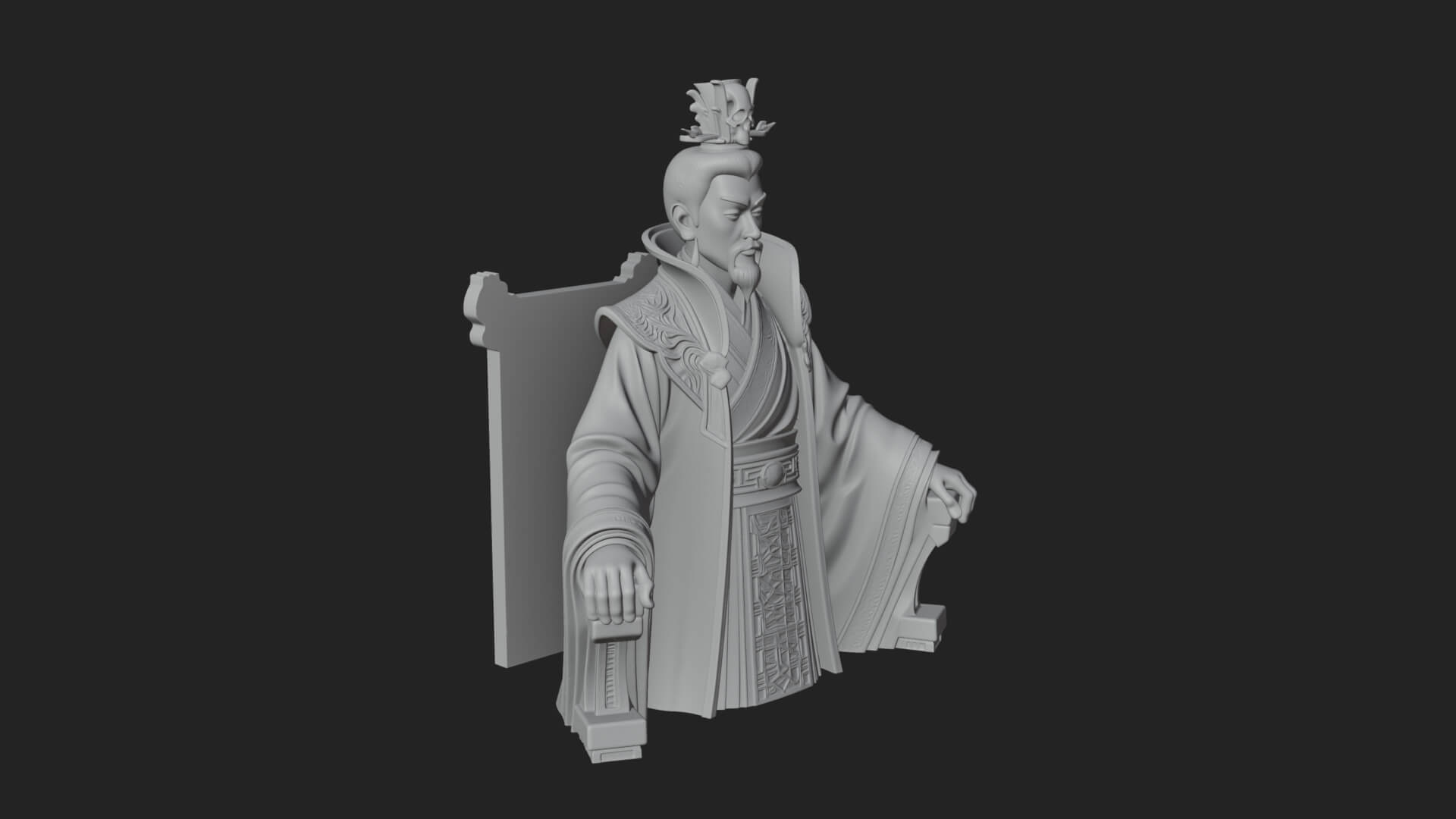 Seated Crowned Emperor Statue Design 3 3D Print Model 3D Model