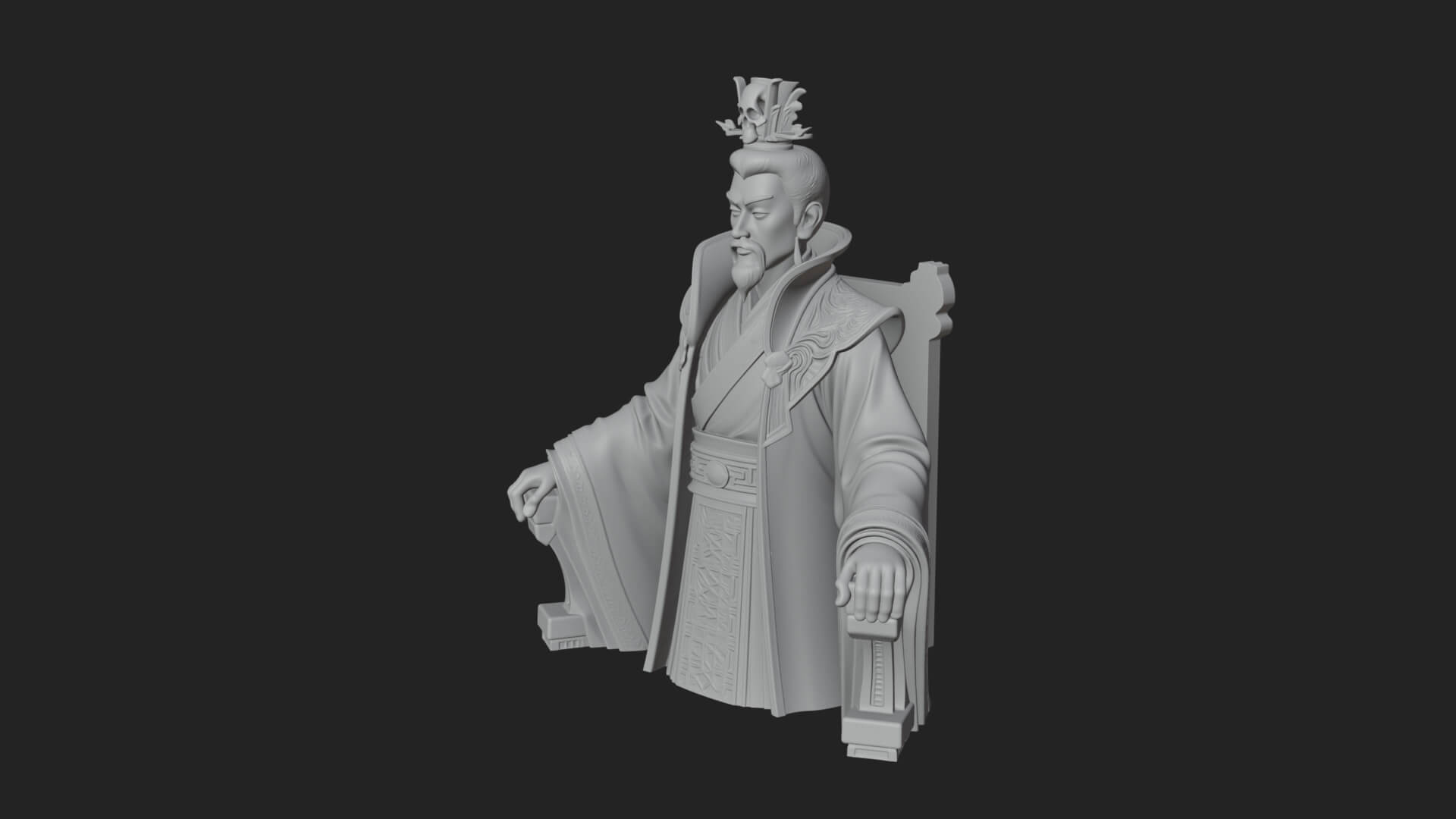 Seated Crowned Emperor Statue Design 3 3D Print Model 3D Model