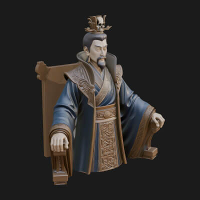 Seated Crowned Emperor Statue Design 3 3D Print Model