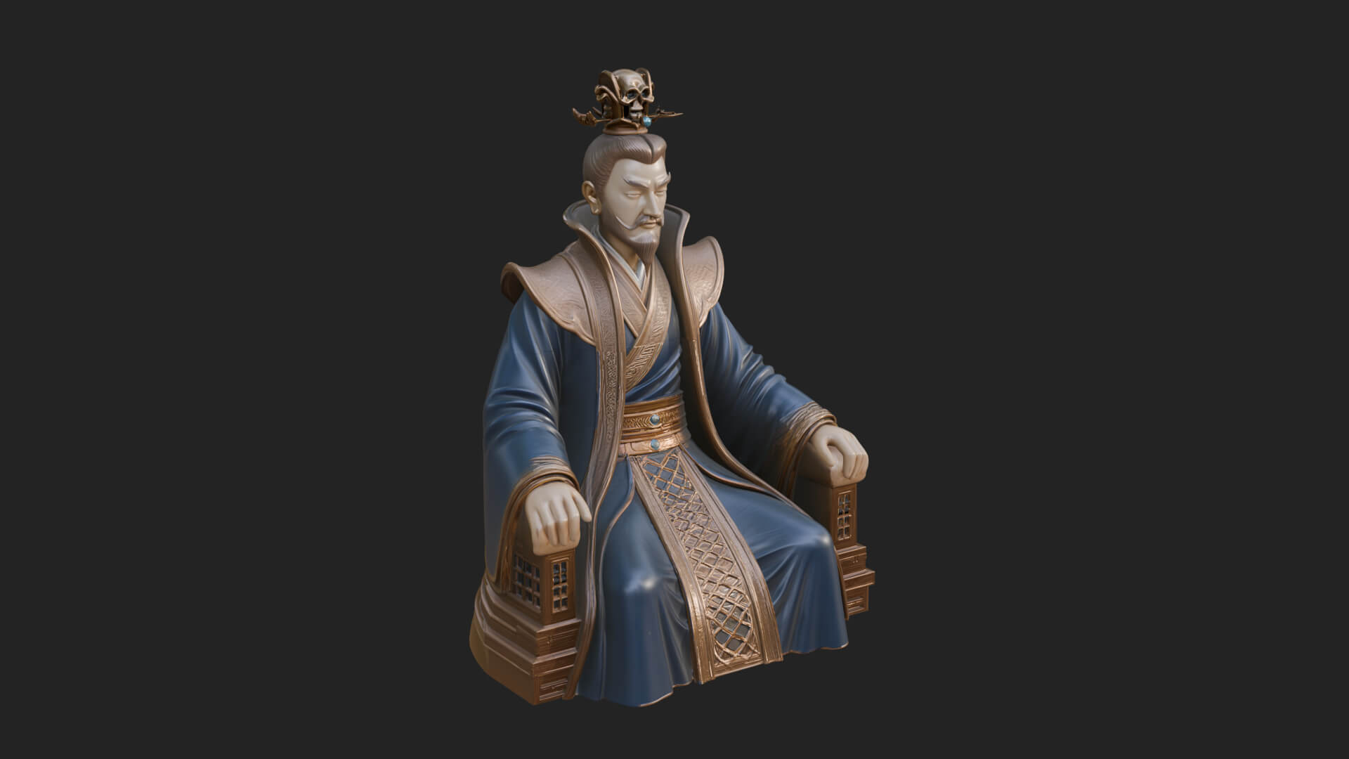 Seated Crowned Emperor Statue Design 4 3D Print Model 3D Model