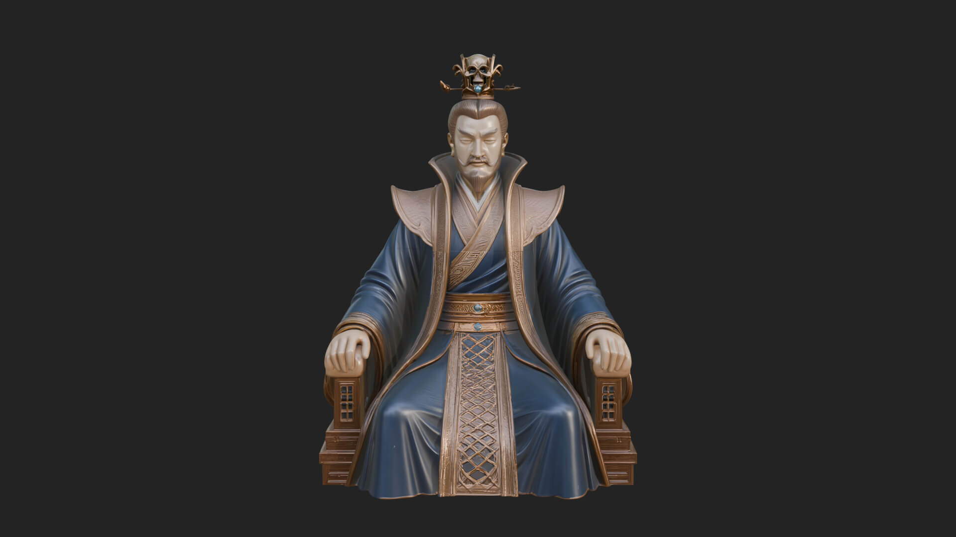 Seated Crowned Emperor Statue Design 4 3D Print Model 3D Model