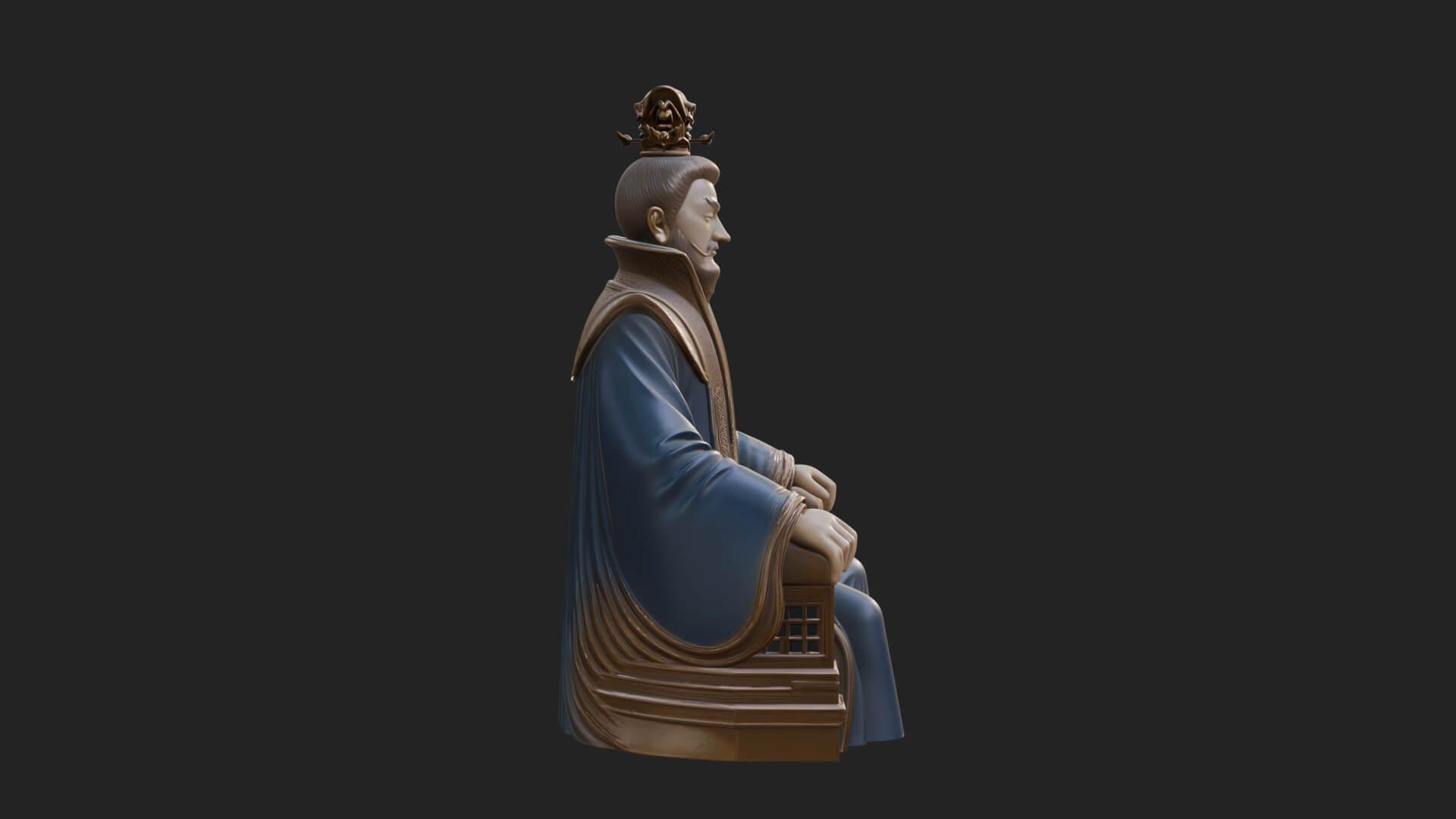 Seated Crowned Emperor Statue Design 4 3D Print Model 3D Model