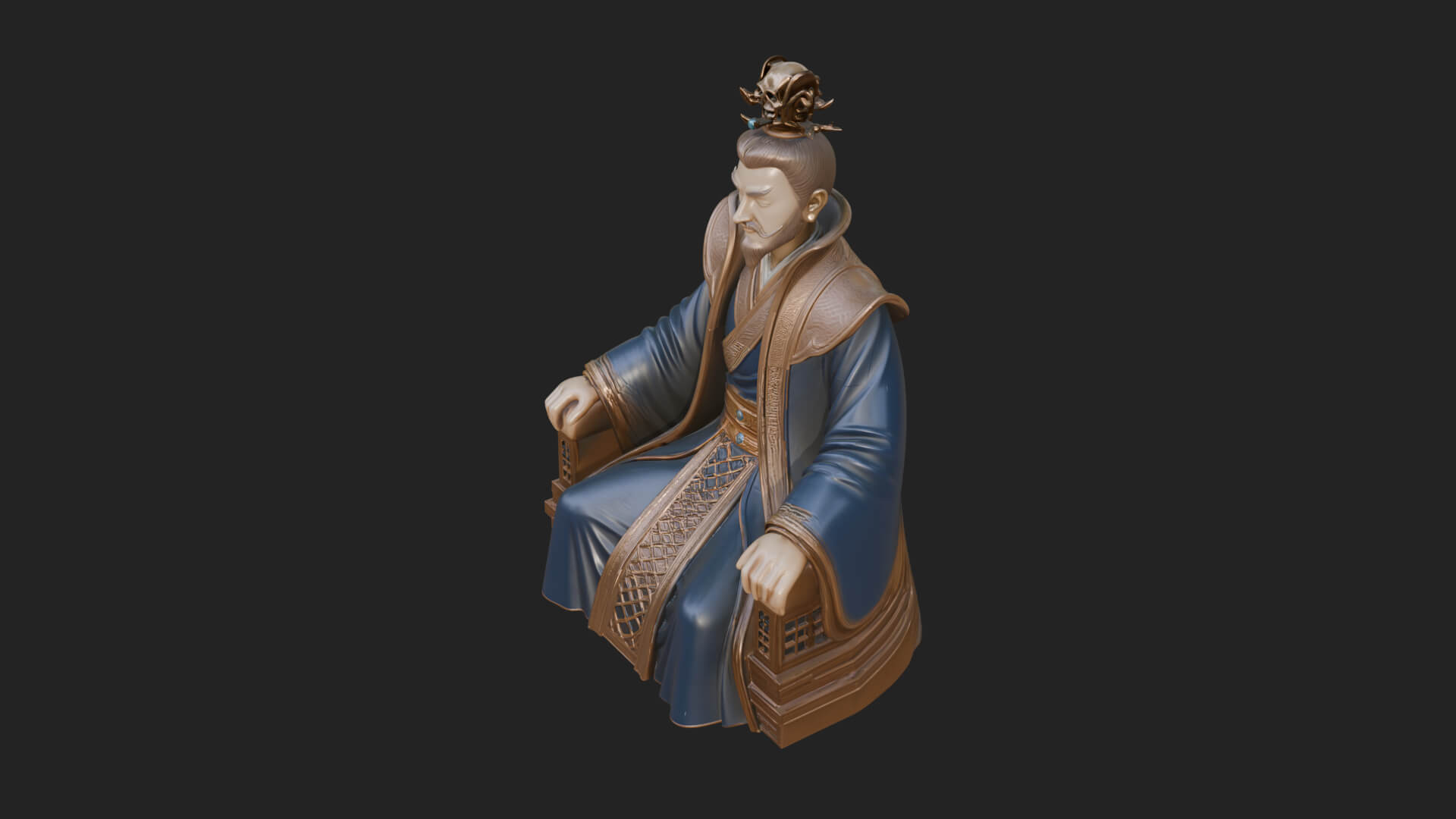 Seated Crowned Emperor Statue Design 4 3D Print Model 3D Model
