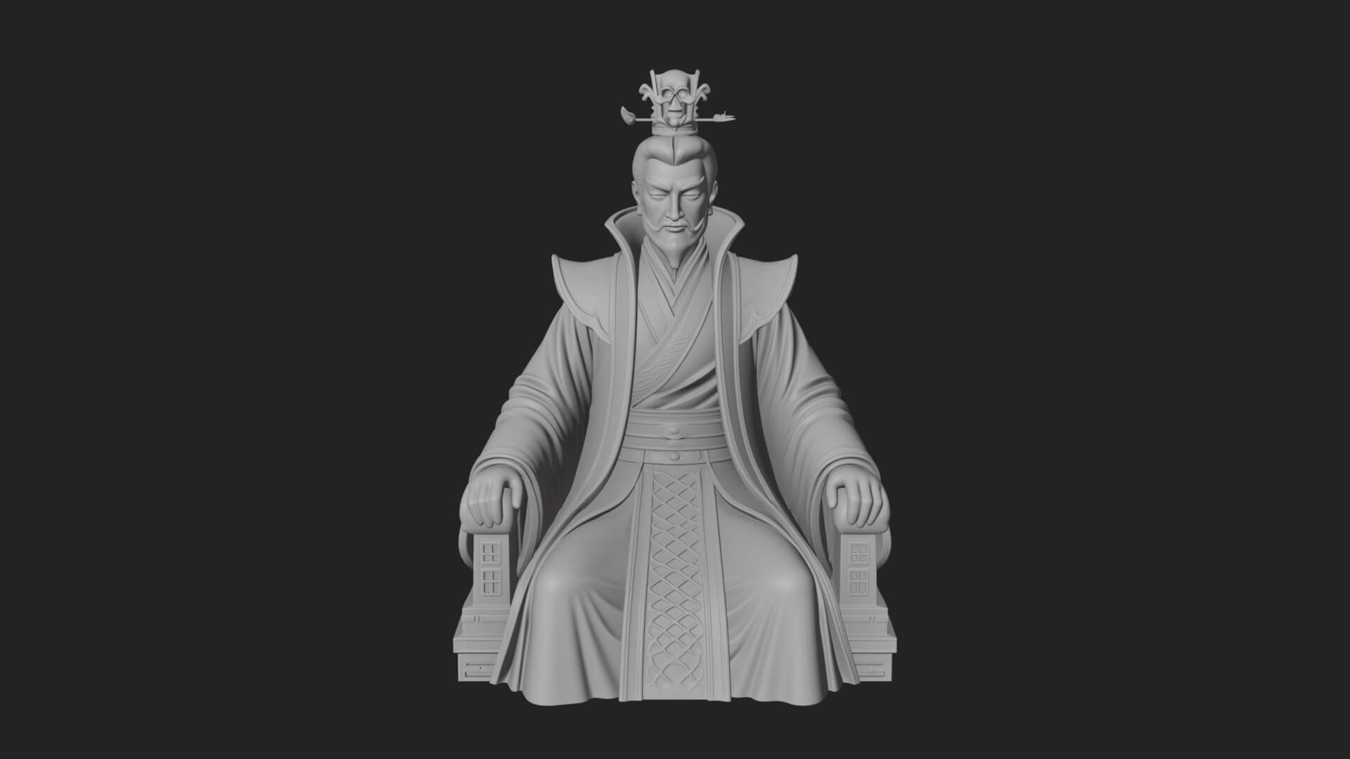 Seated Crowned Emperor Statue Design 4 3D Print Model 3D Model