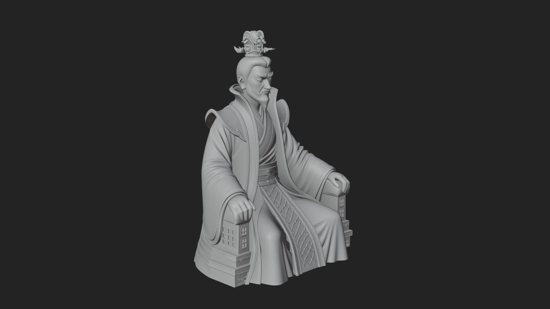 Seated Crowned Emperor Statue Design 4 3D Print Model 3D Model