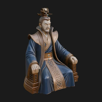 Seated Crowned Emperor Statue Design 4 3D Print Model