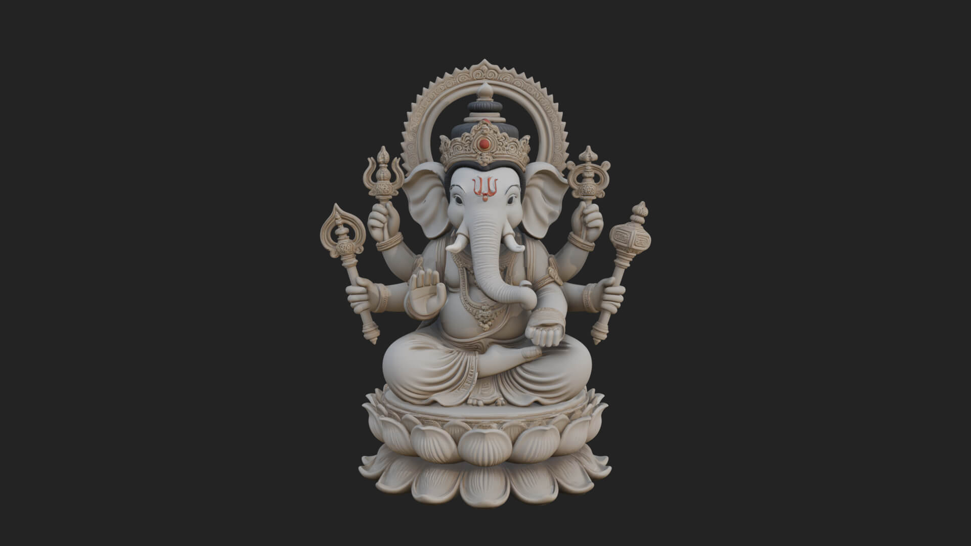Seated Ganesha on Lotus Statue Design 1 3D Print Model 3D Model