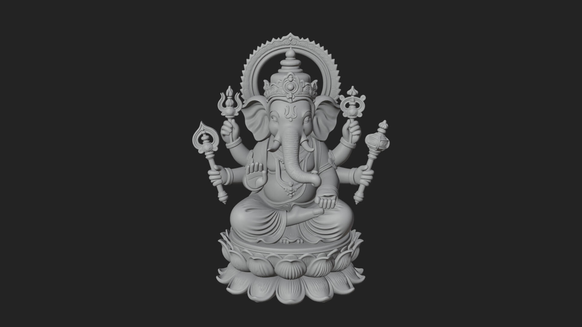 Seated Ganesha on Lotus Statue Design 1 3D Print Model 3D Model
