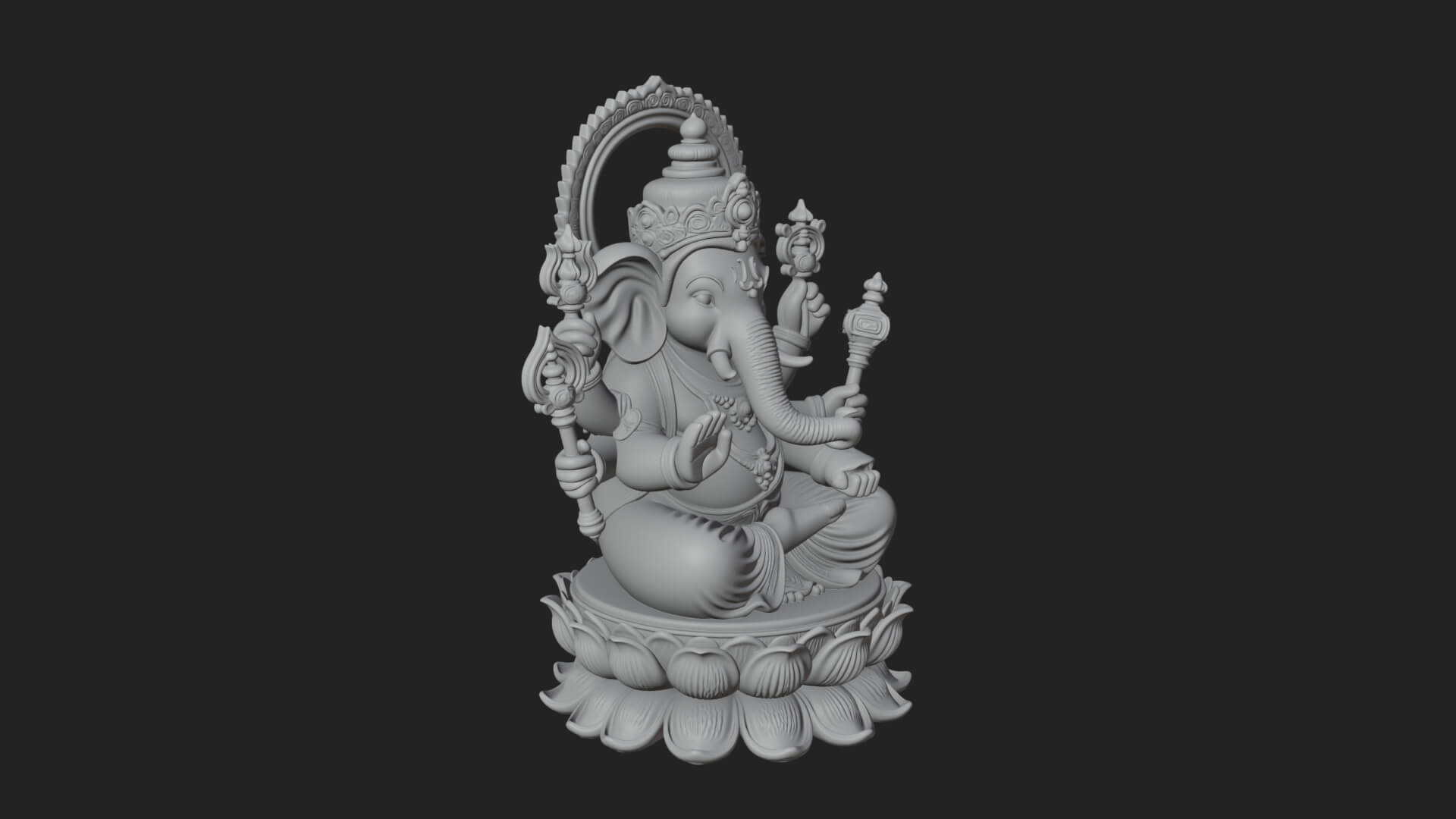 Seated Ganesha on Lotus Statue Design 1 3D Print Model 3D Model