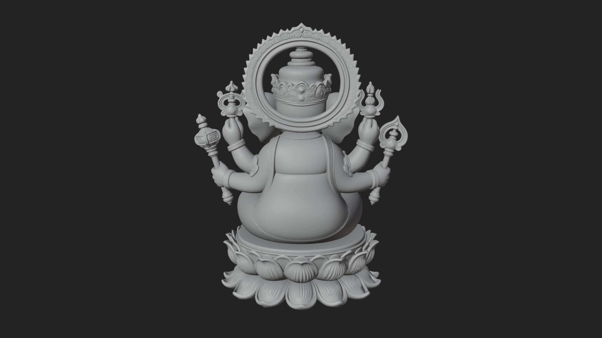 Seated Ganesha on Lotus Statue Design 1 3D Print Model 3D Model