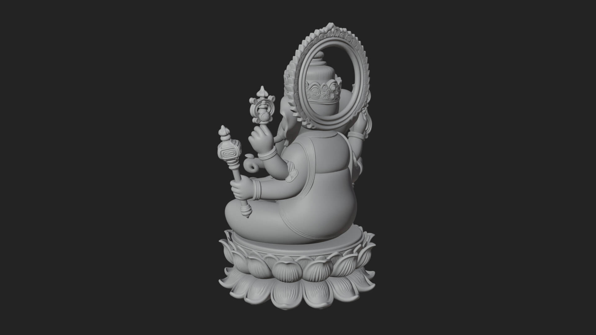 Seated Ganesha on Lotus Statue Design 1 3D Print Model 3D Model