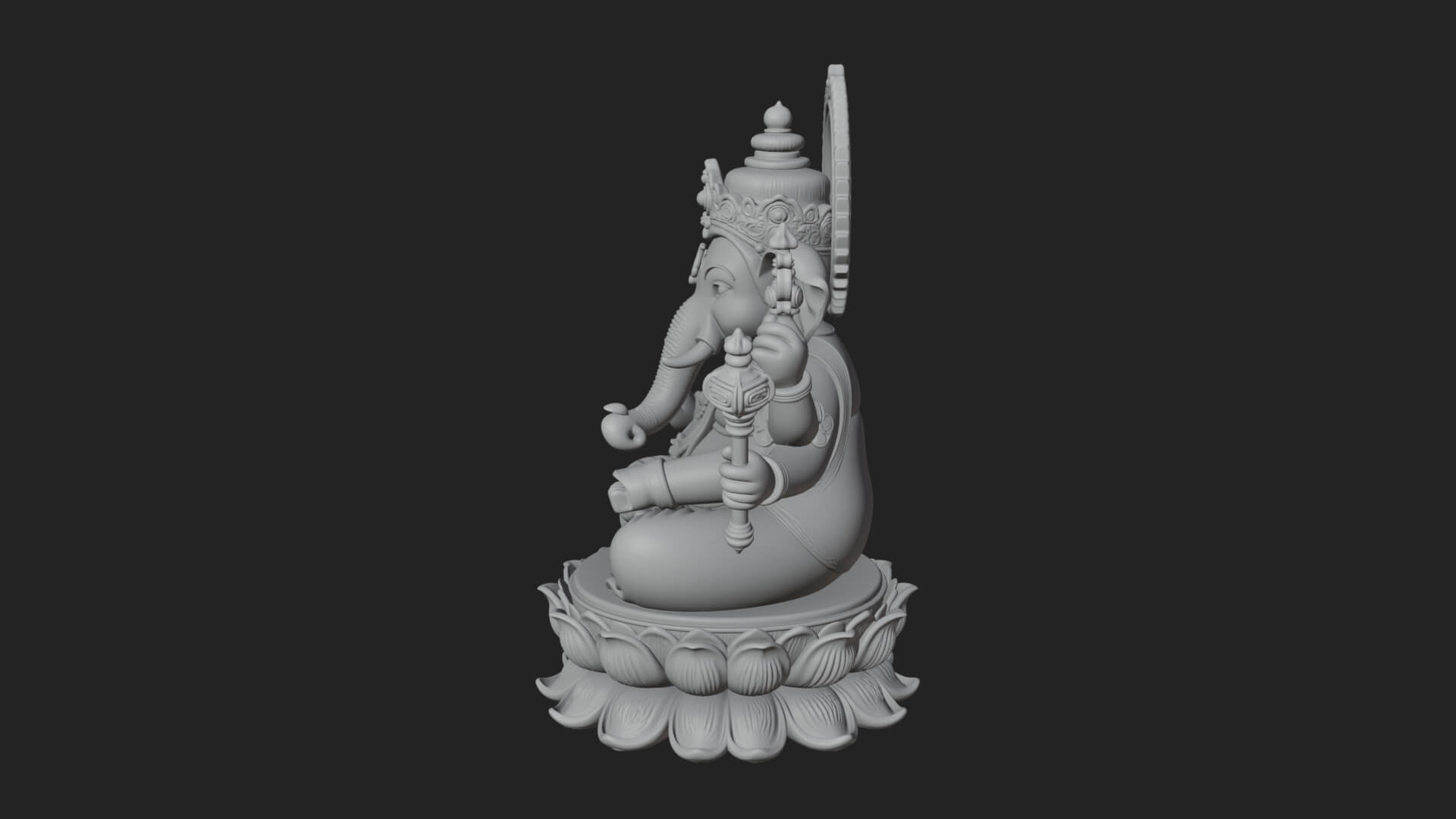 Seated Ganesha on Lotus Statue Design 1 3D Print Model 3D Model