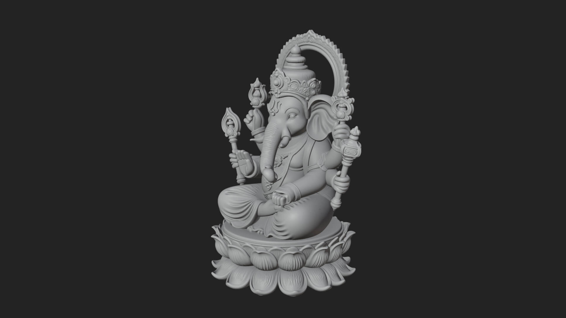 Seated Ganesha on Lotus Statue Design 1 3D Print Model 3D Model