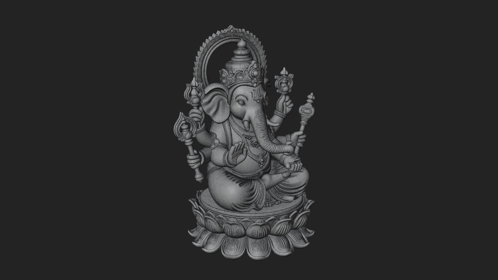 Seated Ganesha on Lotus Statue Design 1 3D Print Model 3D Model