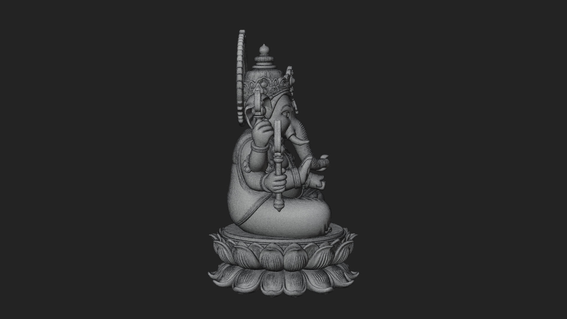 Seated Ganesha on Lotus Statue Design 1 3D Print Model 3D Model