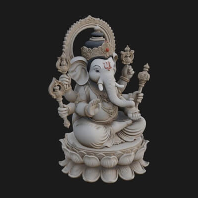 Seated Ganesha on Lotus Statue Design 1 3D Print Model