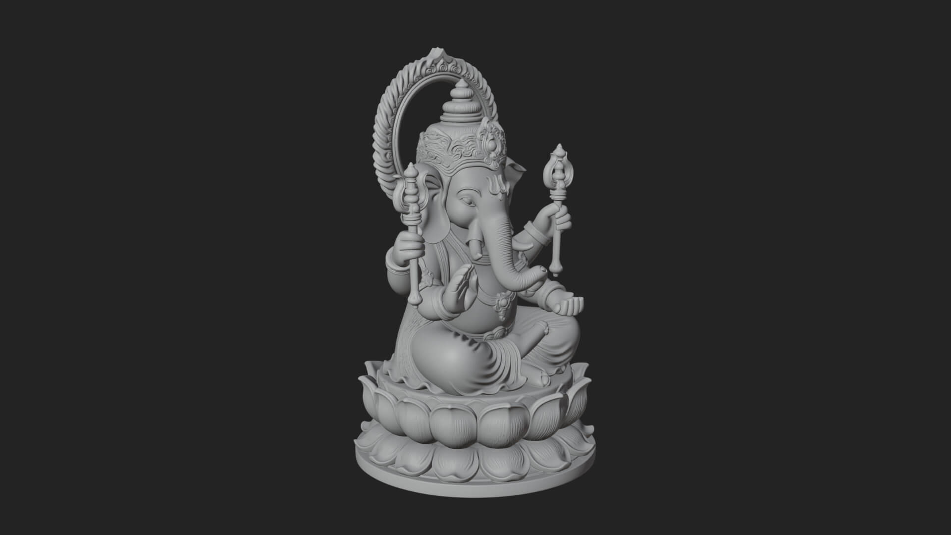 Seated Ganesha on Lotus Statue Design 2 3D Print Model 3D Model