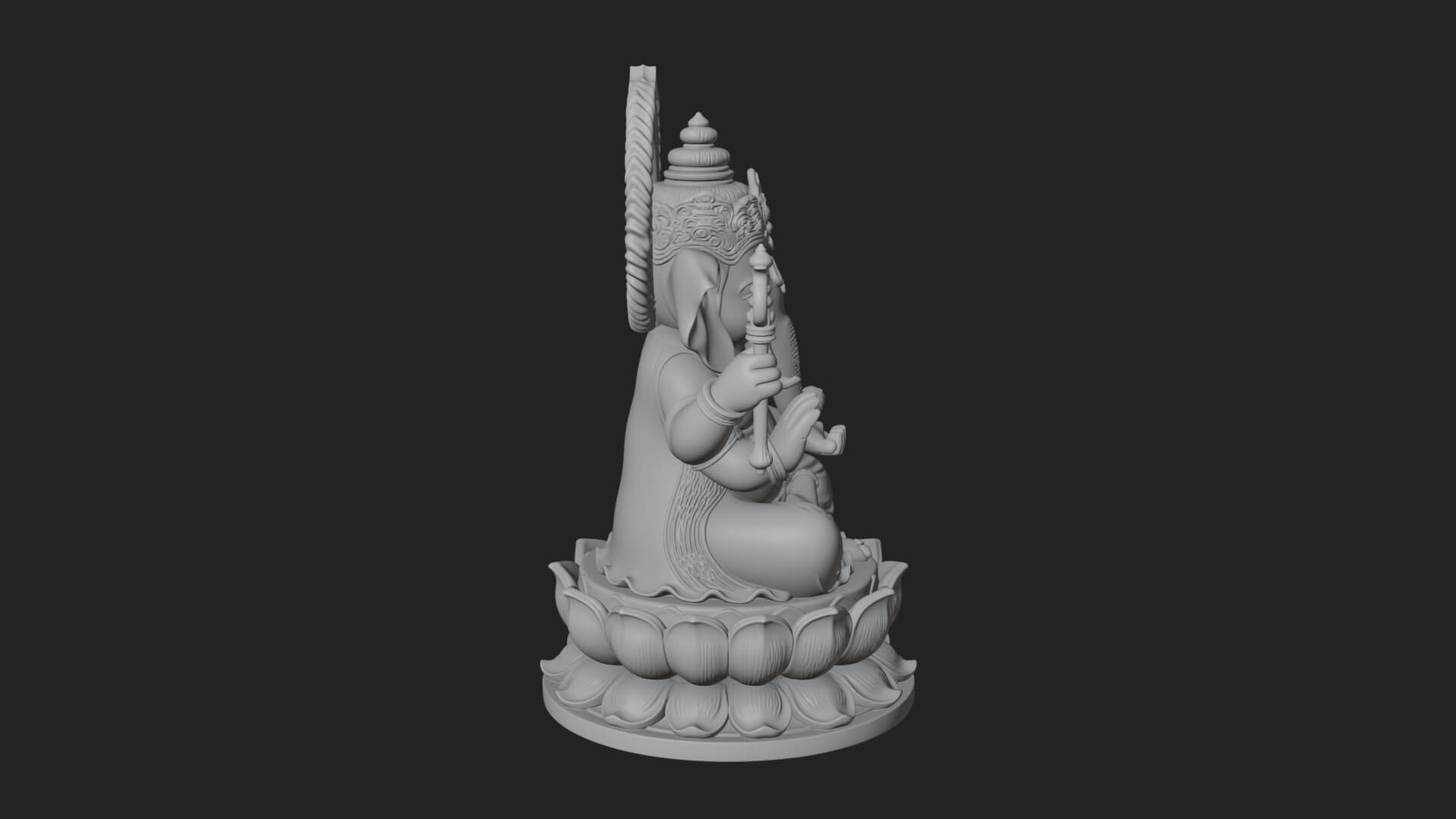 Seated Ganesha on Lotus Statue Design 2 3D Print Model 3D Model