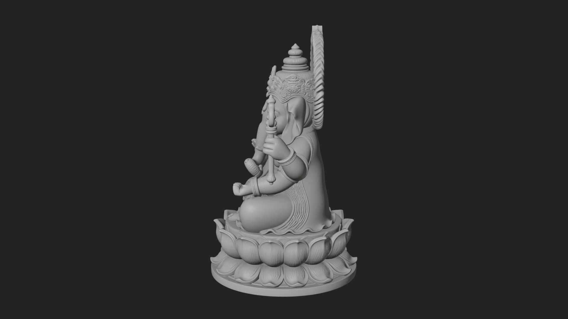 Seated Ganesha on Lotus Statue Design 2 3D Print Model 3D Model