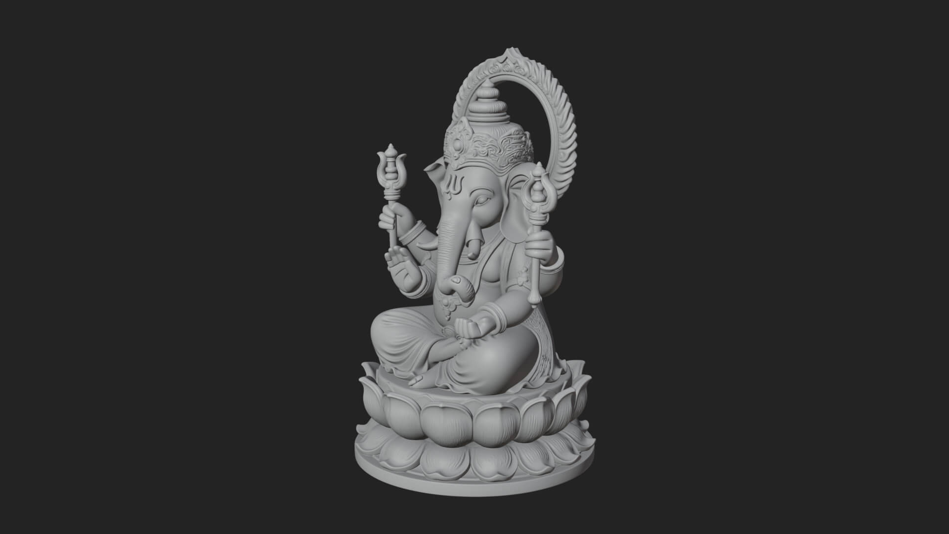 Seated Ganesha on Lotus Statue Design 2 3D Print Model 3D Model